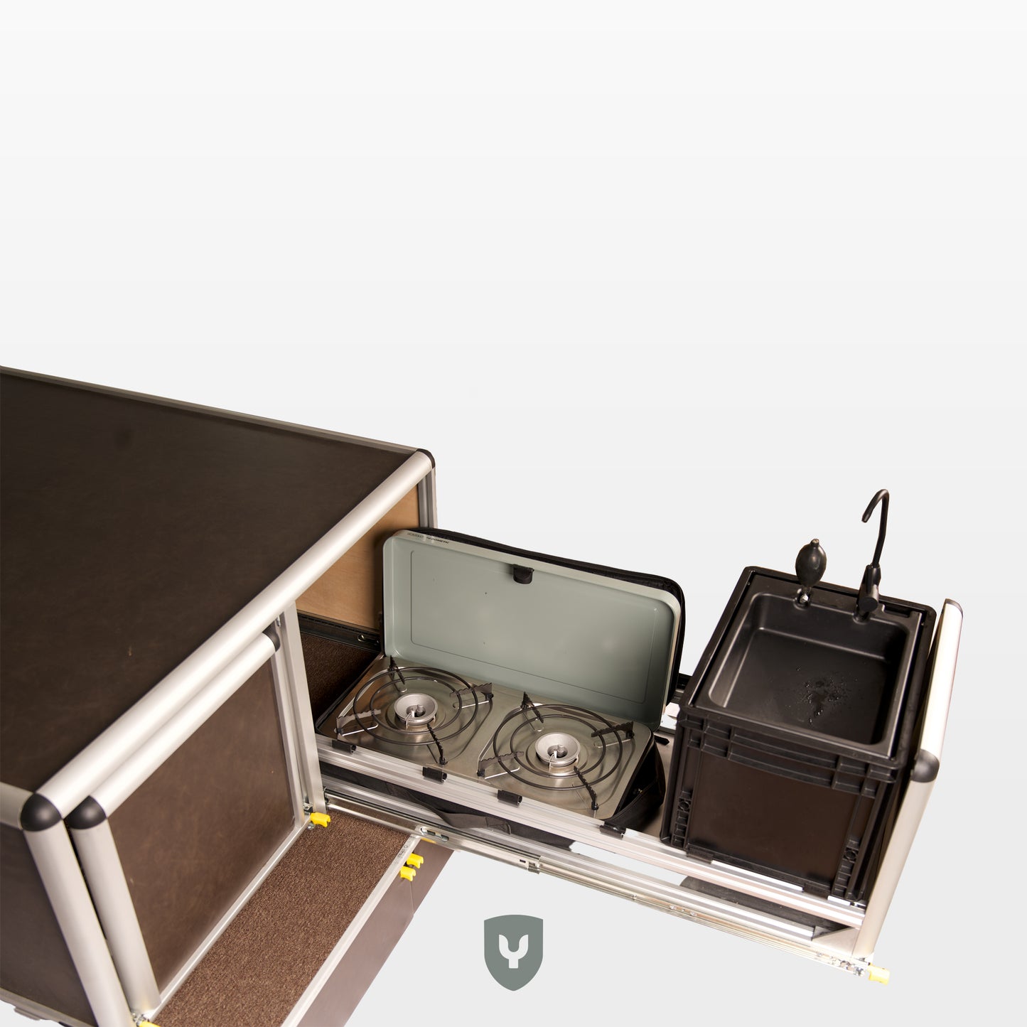 porsche cayenne platform kamperen inbouw kooktoestel wasbak