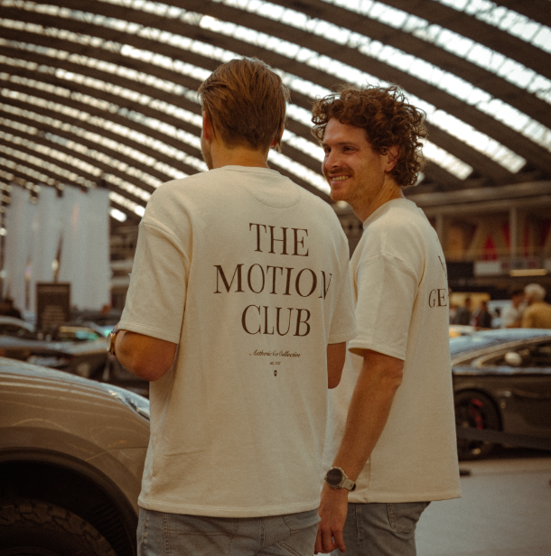 the motion club t-shirt achterkant car vintage lifestyle off white