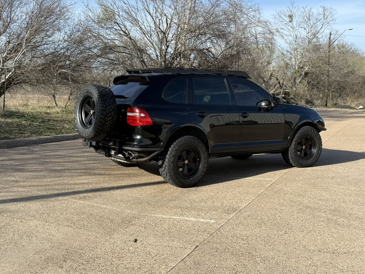 Porsche Cayenne 955/957 Rear Tubular Swing-Out Tire Bumper with Spare Tire and Jerry Can Mounts