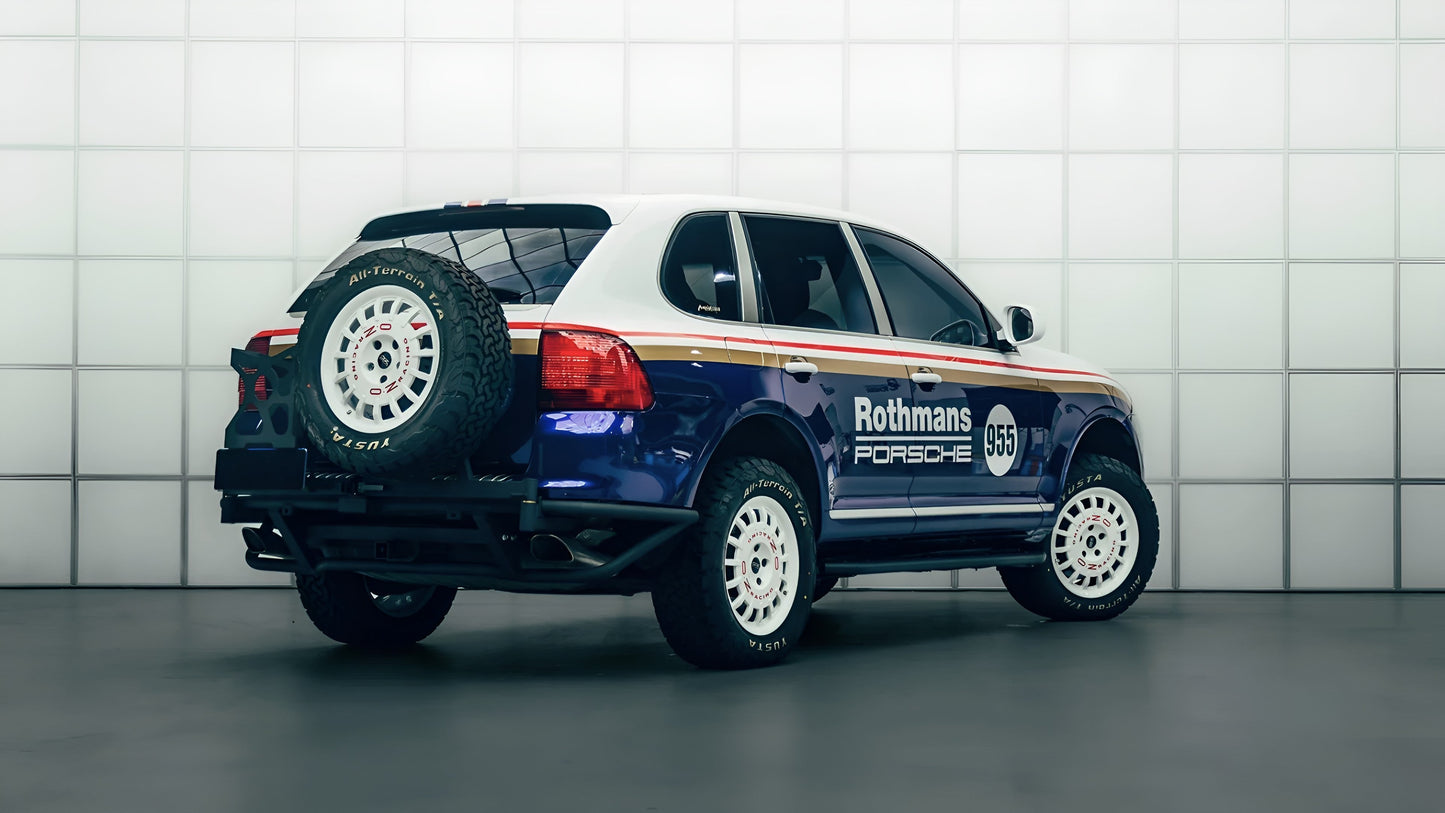 Porsche Cayenne 955/957 Rear Tubular Swing-Out Tire Bumper with Spare Tire and Jerry Can Mounts